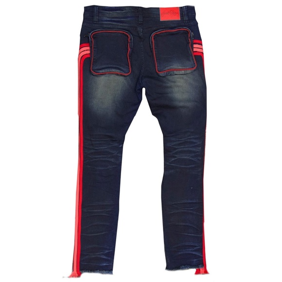 SHREDDED JEANS W/ DRAWSTRING SIDE TAPE/VINTAGE WASH - Picture 2 of 2